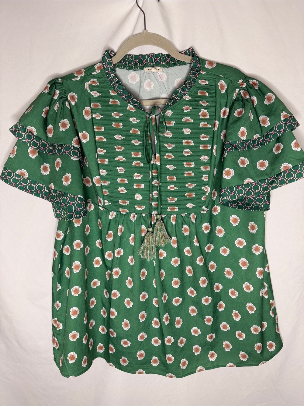 Green Floral Tie-Front Boho Top